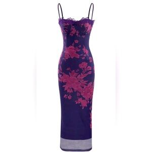 NWT Y2K Inspired Floral Mesh Slit Dress Sz M